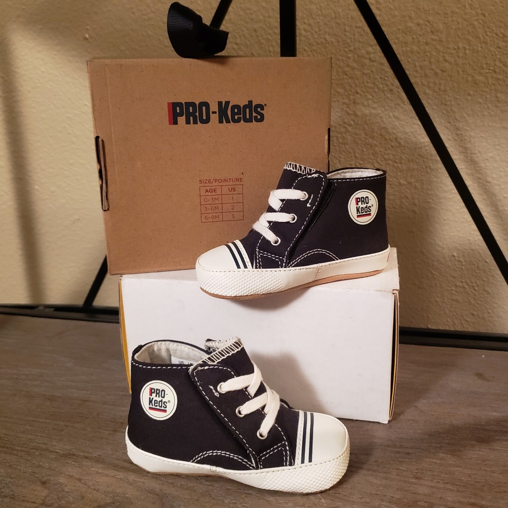Pro-Keds High Top‎ Sneakers Crib Shoes Infant Baby Black White Lace Up 4